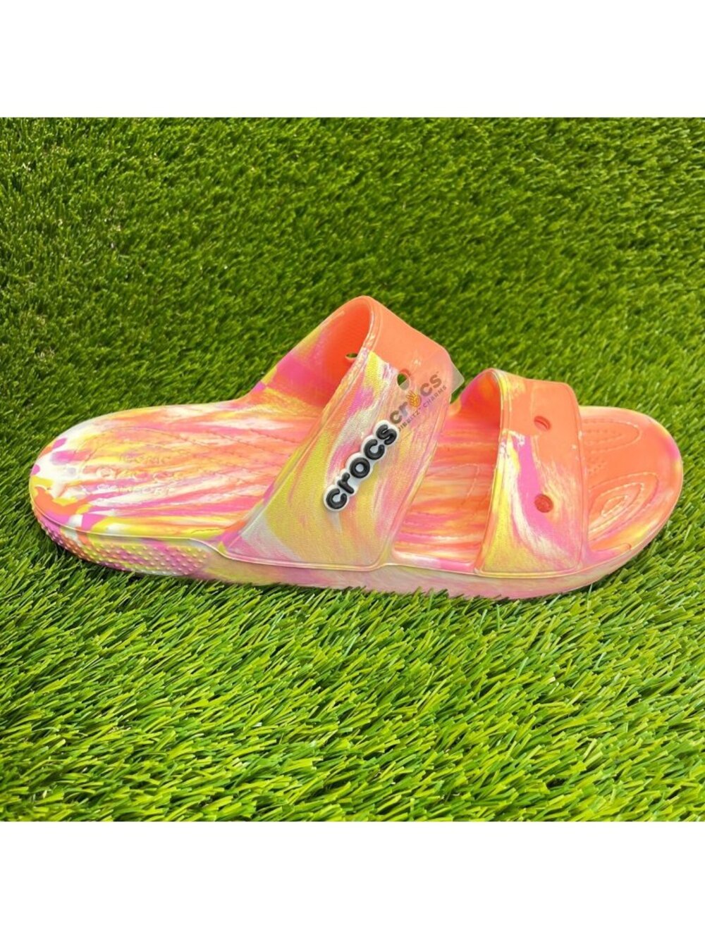 Crocs Classic Marbled Mens Size 11 Orange Pink Beach Slide Sandals Shoes